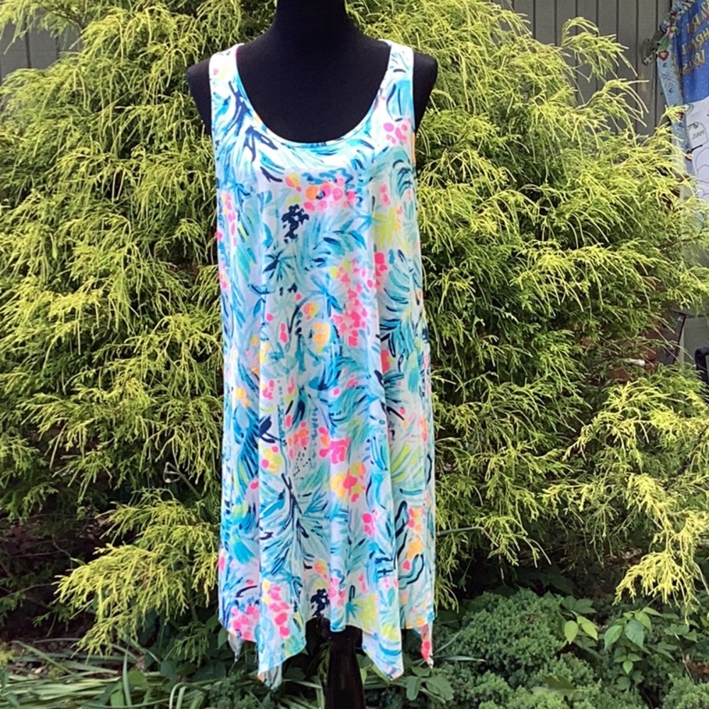Lilly Pulitzer Melle Trapeze Tank Dress Serene Blue Pima Cotton